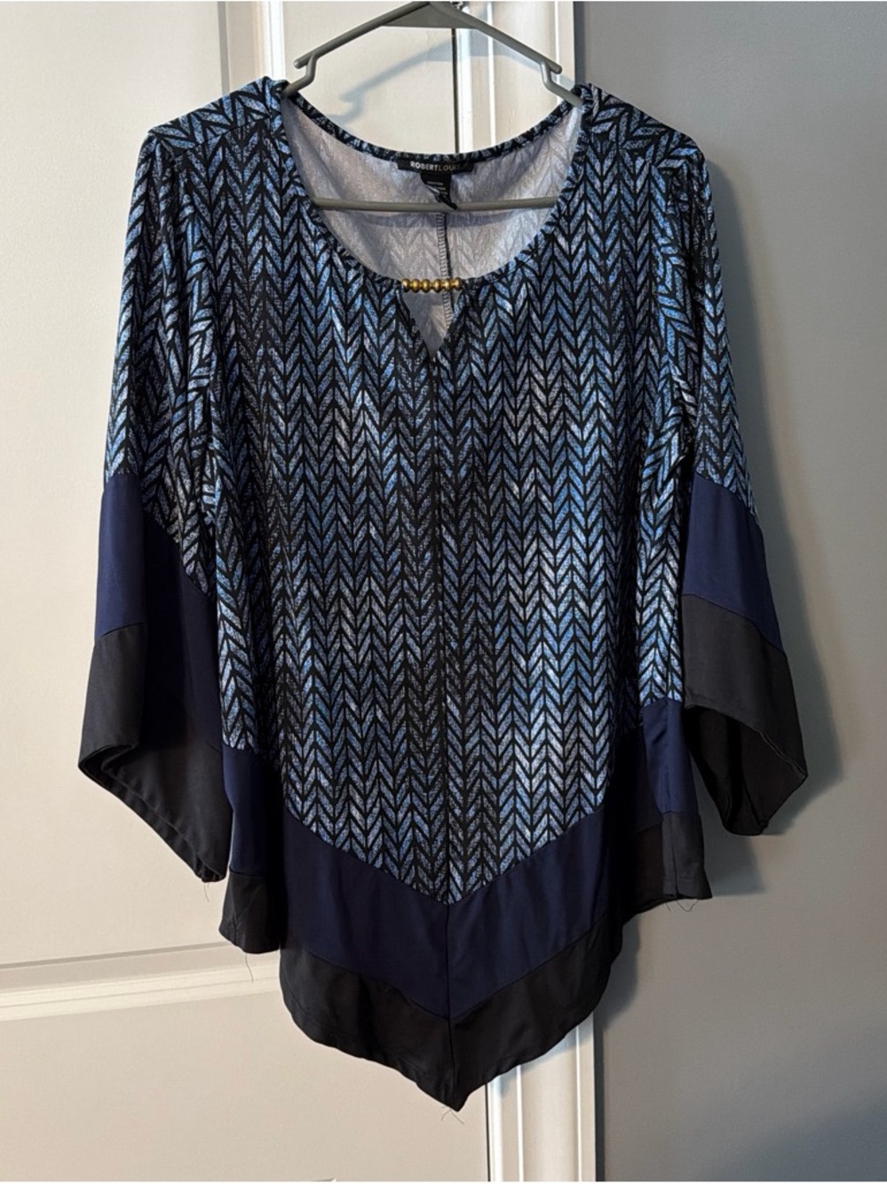 Robert Louis Navy and Light Blue Patterned Tunic with Bead Accent